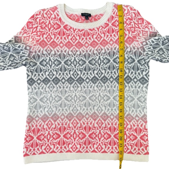 Talbots Fair Isle Sweater Women's M Petite Lambswool Blend Grey Pink Cream Ombre - Picture 8 of 8